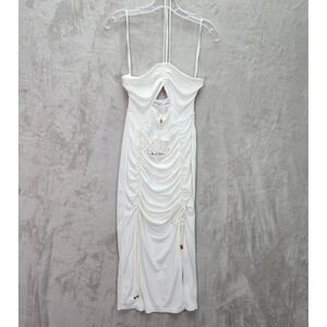 Angel Biba Dress Womens Small White Ruched Bodycon‎ Midi Dress Cut Out Backless